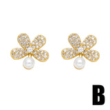 Pearl Ballet Earrings Copper Plated Zircon Ear Studs