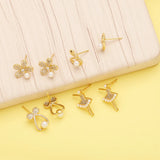 Pearl Ballet Earrings Copper Plated Zircon Ear Studs