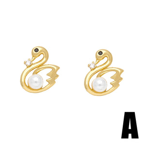 Pearl Ballet Earrings Copper Plated Zircon Ear Studs