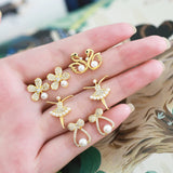 Pearl Ballet Earrings Copper Plated Zircon Ear Studs