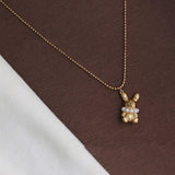 Small Rabbit Pendants Necklace Stainless Steel Letter Sweater Chain Long Plated