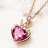 Ruby Gemstone Diamond Heart Crown Pendant Necklace Women Jewelry