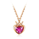 Ruby Gemstone Diamond Heart Crown Pendant Necklace Women Jewelry