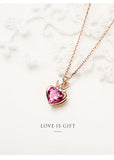 Ruby Gemstone Diamond Heart Crown Pendant Necklace Women Jewelry