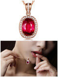 Ruby Gemstone Red Crystal Pendant Necklace Women Zircon 14k Rose Bijoux