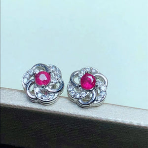 3mm Natural Ruby Stud Earrings 925 Sterling Silver Ruby Earrings