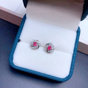 3mm Natural Ruby Stud Earrings 925 Sterling Silver Ruby Earrings