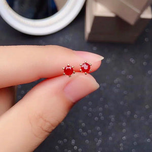 Natural Ruby Stud Earrings 925 Silver Ruby Earrings