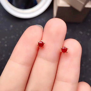 Natural Ruby Stud Earrings 925 Silver Ruby Earrings