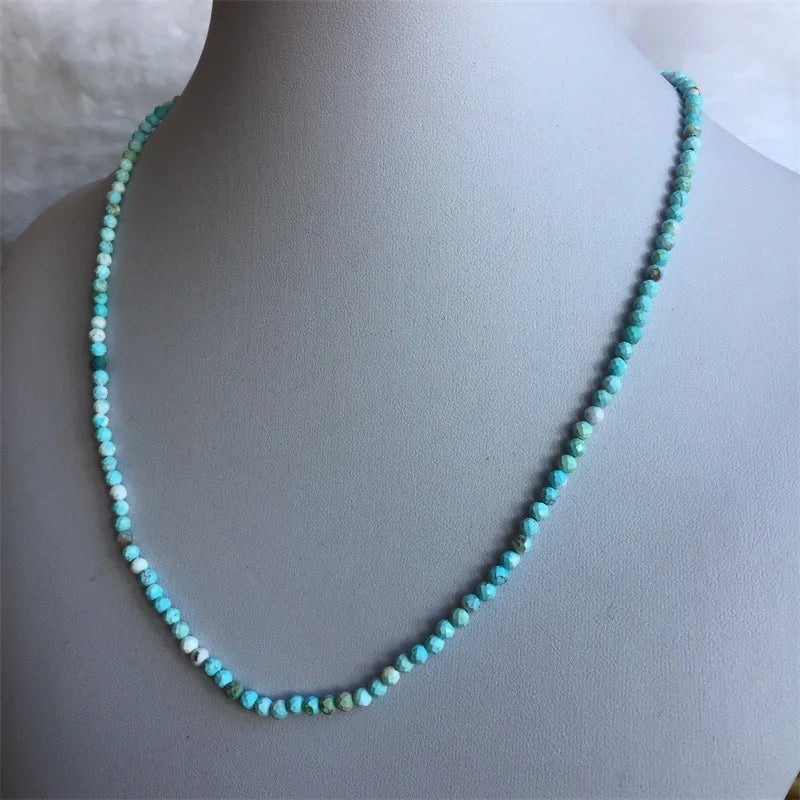 3mm Hubei Turquoise Necklace Vintage Classic Beaded Chain Strand