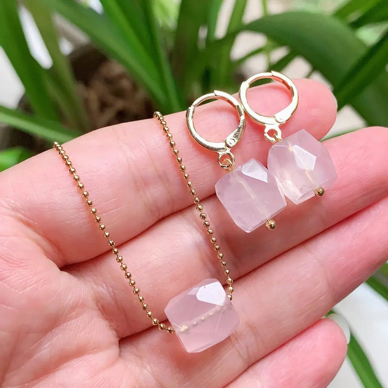 Crystal Stone Necklace for Women Nuggets Rock Quartz Citrines Pink Purple Choker