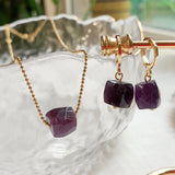 Crystal Stone Necklace for Women Nuggets Rock Quartz Citrines Pink Purple Choker
