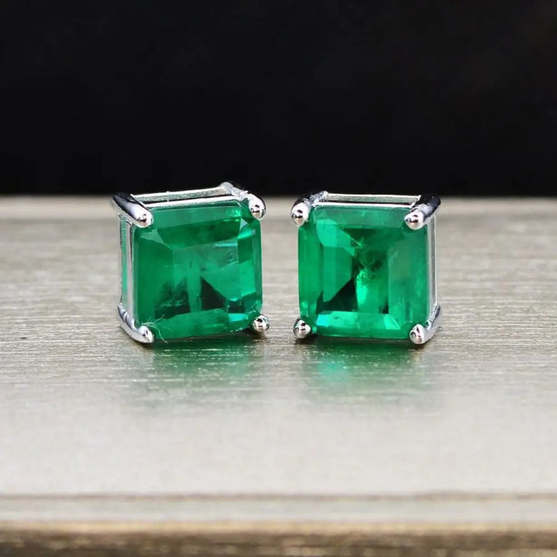 Green Cz Stone Stud Earrings Silver 925 Vintage Party Fine Jewelry