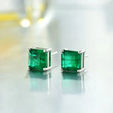 Green Cz Stone Stud Earrings Silver 925 Vintage Party Fine Jewelry