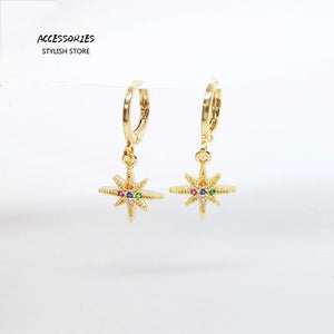 Colorful Crystal Star Earrings Silver Plated Women's Novelty