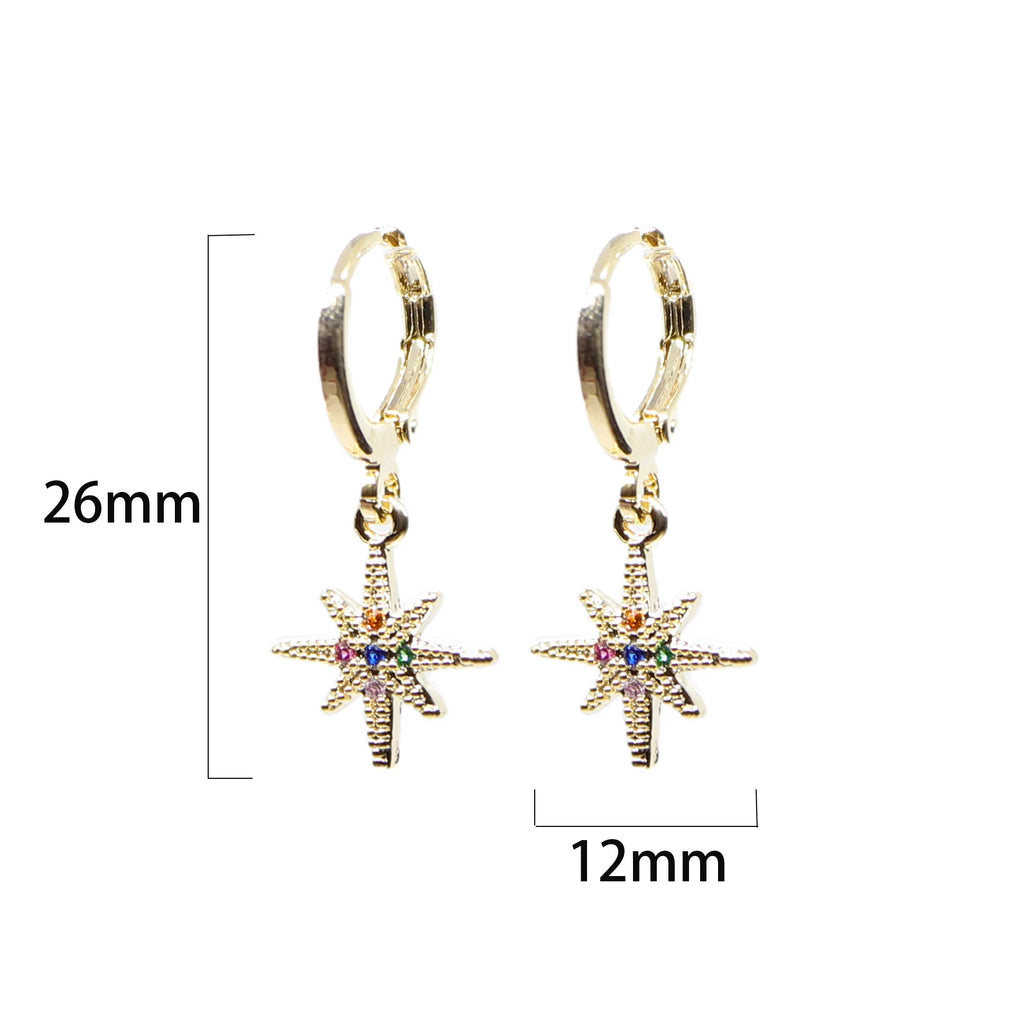 Colorful Crystal Star Earrings Silver Plated Women's Novelty