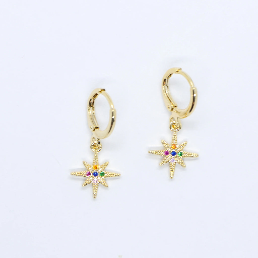 Colorful Crystal Star Earrings Silver Plated Women's Novelty