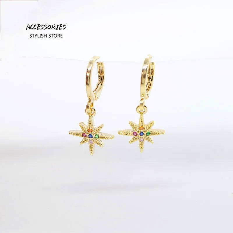 Colorful Crystal Star Earrings Silver Plated Women's Novelty