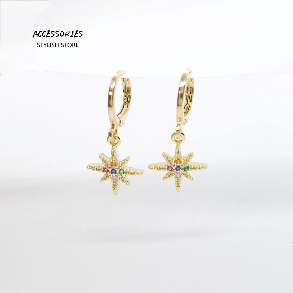 Colorful Crystal Star Earrings Silver Plated Women's Novelty