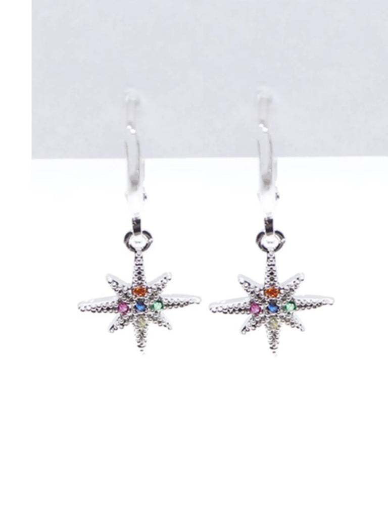 Colorful Crystal Star Earrings Silver Plated Women's Novelty