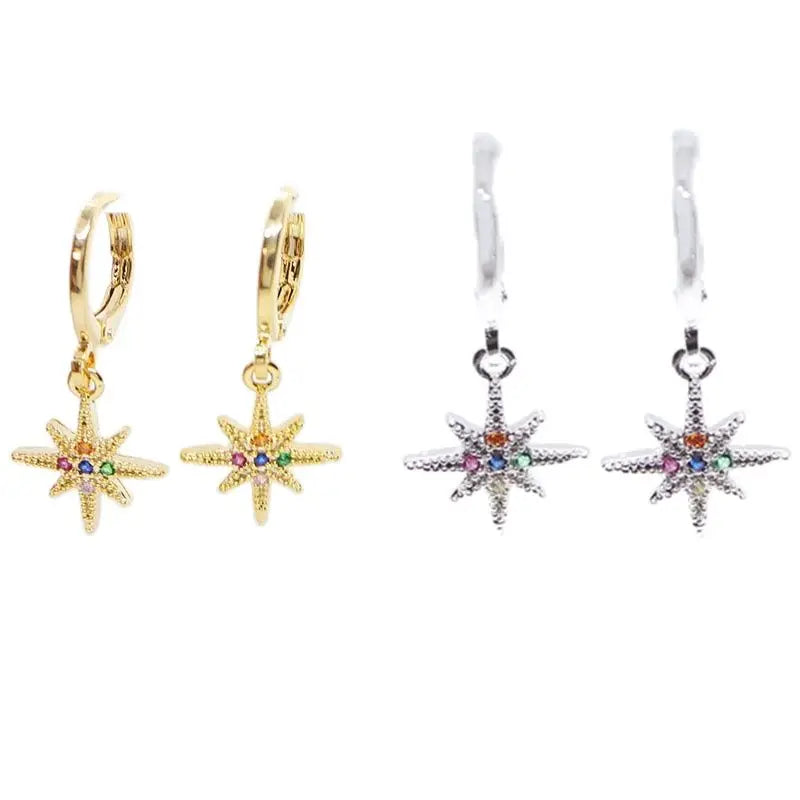 Colorful Crystal Star Earrings Silver Plated Women's Novelty