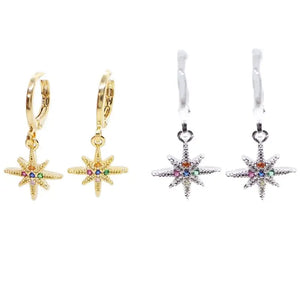 Colorful Crystal Star Earrings Silver Plated Women's Novelty