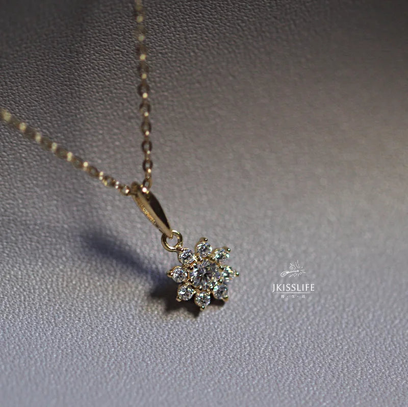 Small Sun S925 Sterling Silver Necklace with Floral Pendant