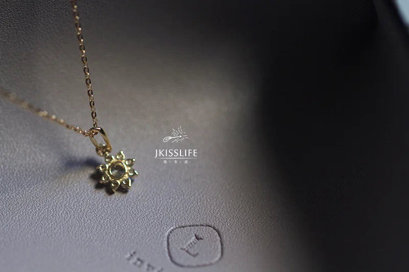 Small Sun S925 Sterling Silver Necklace with Floral Pendant