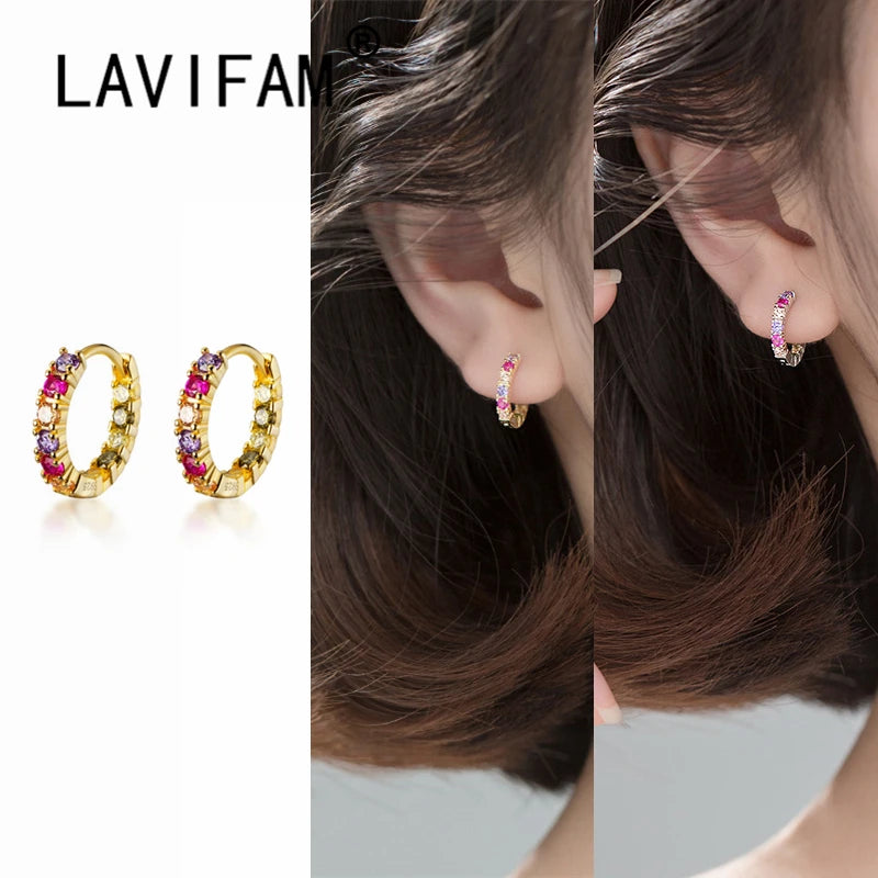 Colorful Zircon Hoop Earrings 925 Silver Women Earring Gift