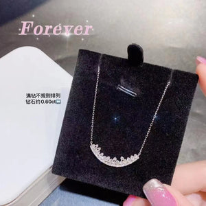 V Tooth Edge Crystal Diamond 925 Silver Necklace Opening Party Birthday