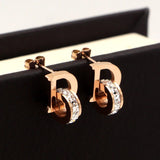 Small D Crystal Stud Earrings Titanium Steel Women's Jewelry Mother's Gift