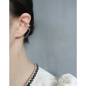Small Asymmetric Chain Zircon Ear Clip Earrings 925 Sterling Silver