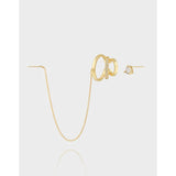 Small Asymmetric Chain Zircon Ear Clip Earrings 925 Sterling Silver