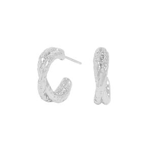 925 Sterling Silver Small Vine Pleated Texture Crossing Earrings