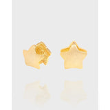 Small Matte Star Brushed Earrings 925 Sterling Silver Textured Female