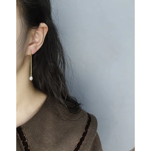Geometric Pearl Earrings, 925 Sterling Silver, Minimalist Design