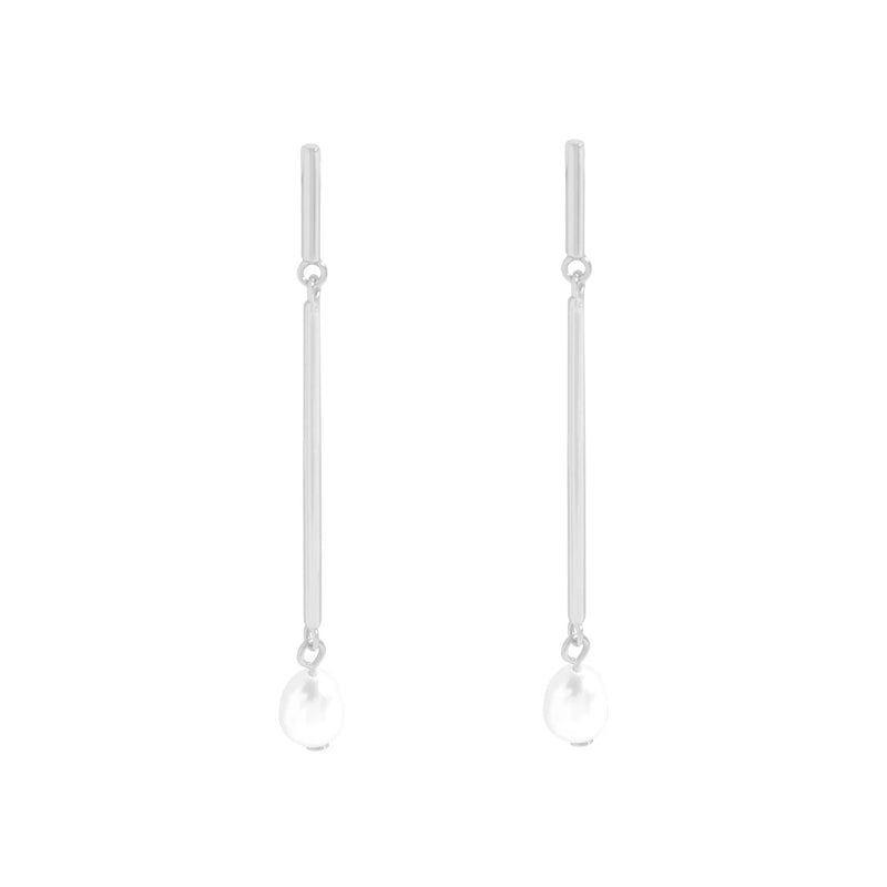 Geometric Pearl Earrings, 925 Sterling Silver, Minimalist Design