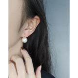 Minimalist Round Pearl Earrings, 925 Sterling Silver