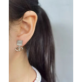 Geometric Retro Square Love Earrings 925 Sterling Silver