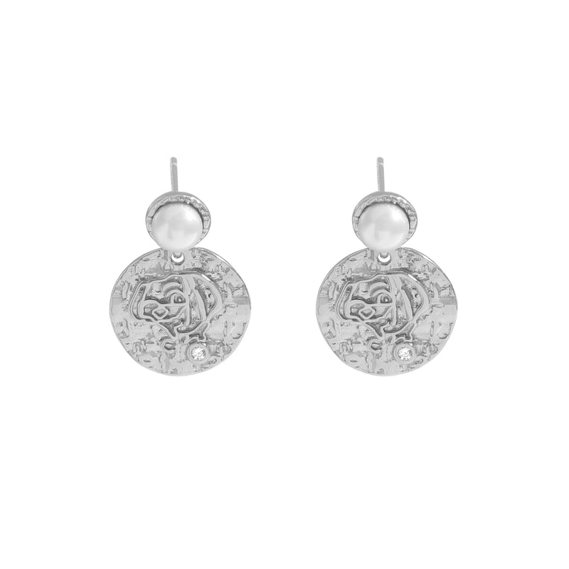 925 Silver Pearl Round Texture Earrings