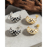 Small Personalized Checkerboard Earrings 925 Sterling Silver Female Earrings