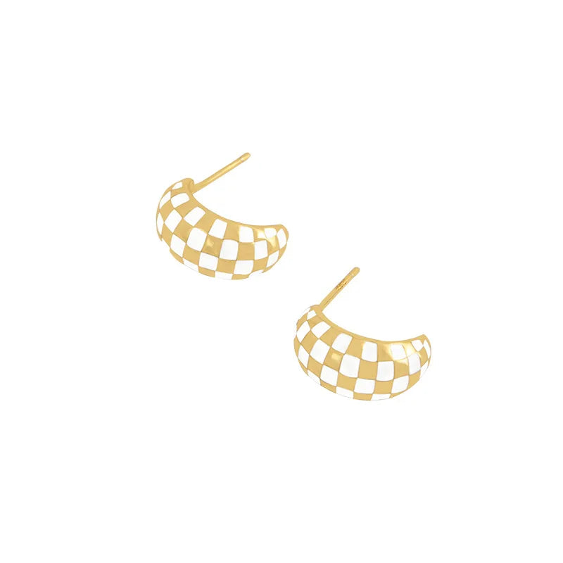 Small Personalized Checkerboard Earrings 925 Sterling Silver Female Earrings