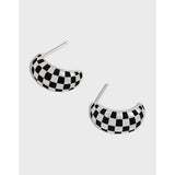 Small Personalized Checkerboard Earrings 925 Sterling Silver Female Earrings