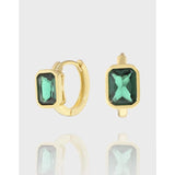 Geometric Emerald Zircon Earrings, 925 Silver, Female Texture
