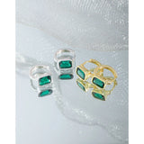 Geometric Emerald Zircon Earrings, 925 Silver, Female Texture