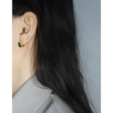 Geometric Emerald Zircon Earrings, 925 Silver, Female Texture