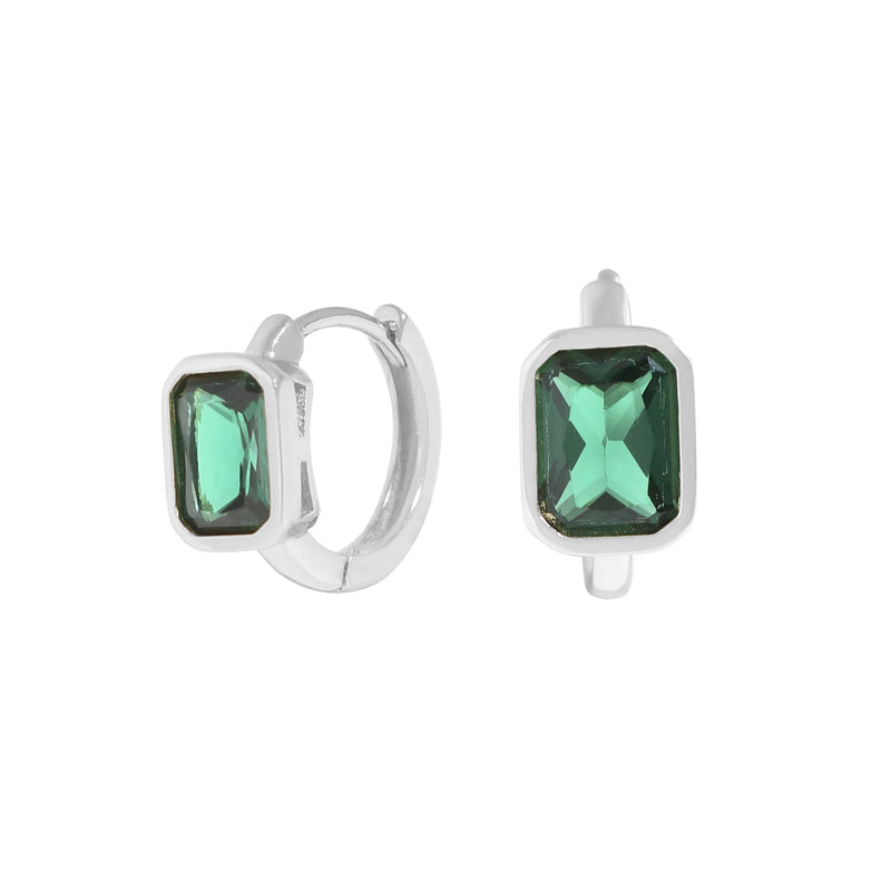 Geometric Emerald Zircon Earrings, 925 Silver, Female Texture