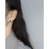 Geometric Emerald Zircon Earrings, 925 Silver, Female Texture