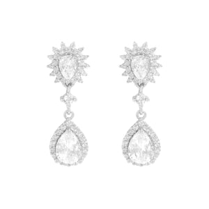 Versatile Zircon & Silver Glitter Earrings, 925 Sterling Silver