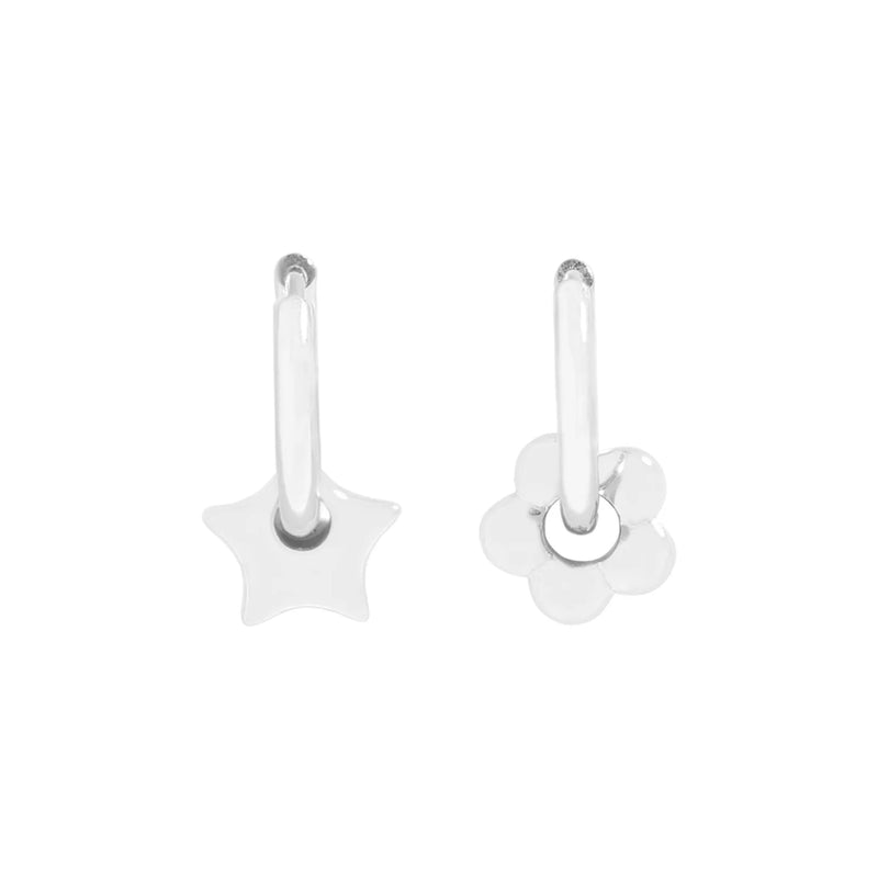 925 Silver Asymmetric Floral Star Earrings